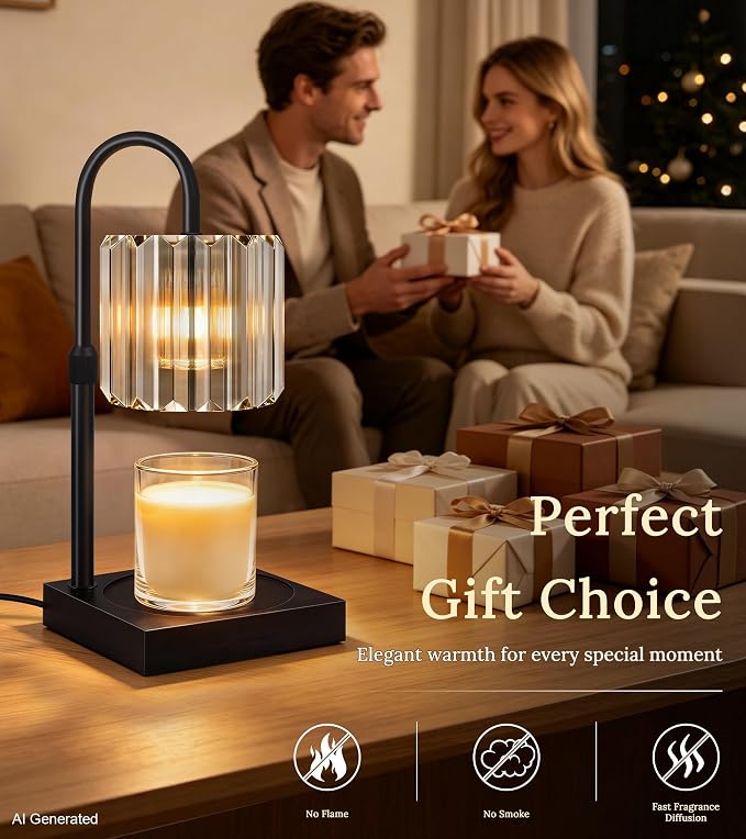 TigQiang Adjustable Height Candle Warmer Lamp, Candle Lamp Timer Dimmer 7 Levels, Compatible All Jar Candles, Top Melting, Cystal Candle Heater Lamp for Scented Wax, Elegant Home Decoration, Gray