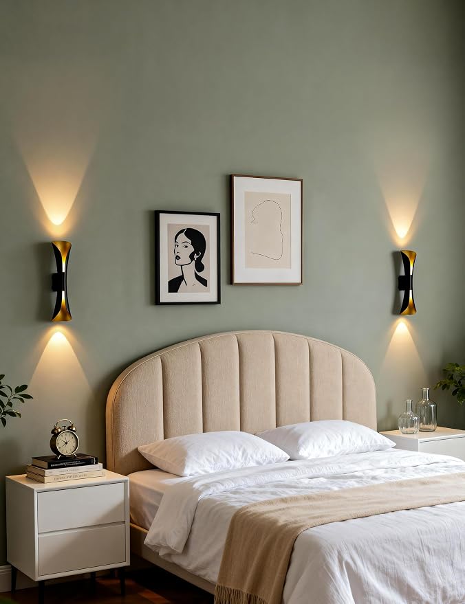 Tubicen Battery Operated Wall Sconce with Remote Art Deco Cordless Sconces | 3-Color Dimmable Movie Theater Lights 9000mAh Rechargeable Up Down Accent Wall Light for Living Room Bedroom Black and Gold
