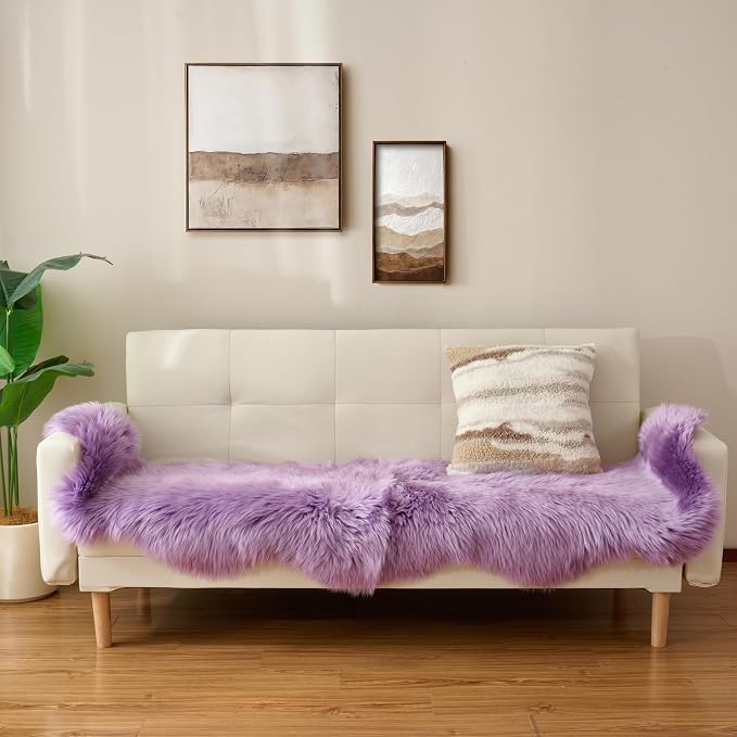 Premium Genuine Sheepskin Area Ruge - Real Wool Fur Shaggy Carpet | Fluffy Soft Natural Lambskin Rug Seat Chair Covers for Couch Sofa Bedroom Living Room(Violet,2×6 Feet Sheepskin)
