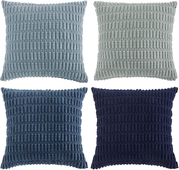 Fancy Homi 4 Packs Decorative Throw Pillow Covers for Living Room Couch Bed, Modern Farmhouse Boho Home Décor Accent Cushion Case, 20" x 20" (Pack of 4), Blue Series