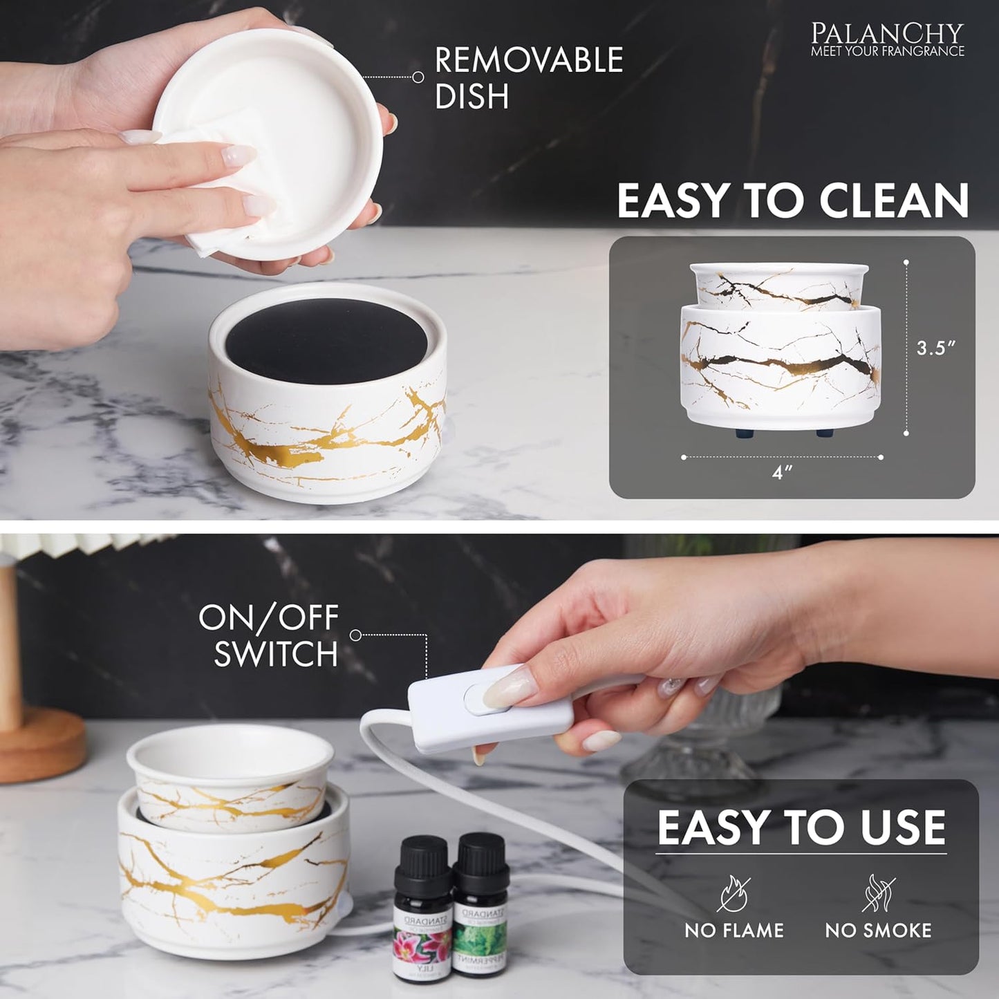 PALANCHY Wax Melt Warmer Ceramic 3-in-1 Oil Burner Electric Candle Wax Warmer Burner Melter Fragrance Warmer for Scented Waxs Home Office Bedroom Aromatherapy Gift & Decor