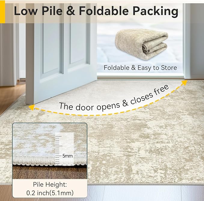 RELEANY Washable Area Rugs 5'x7' Non-Slip Modern Abstract Soft for Living Room Entryway Bedroom Nursery, Print Pattern, Beige Cream Brown