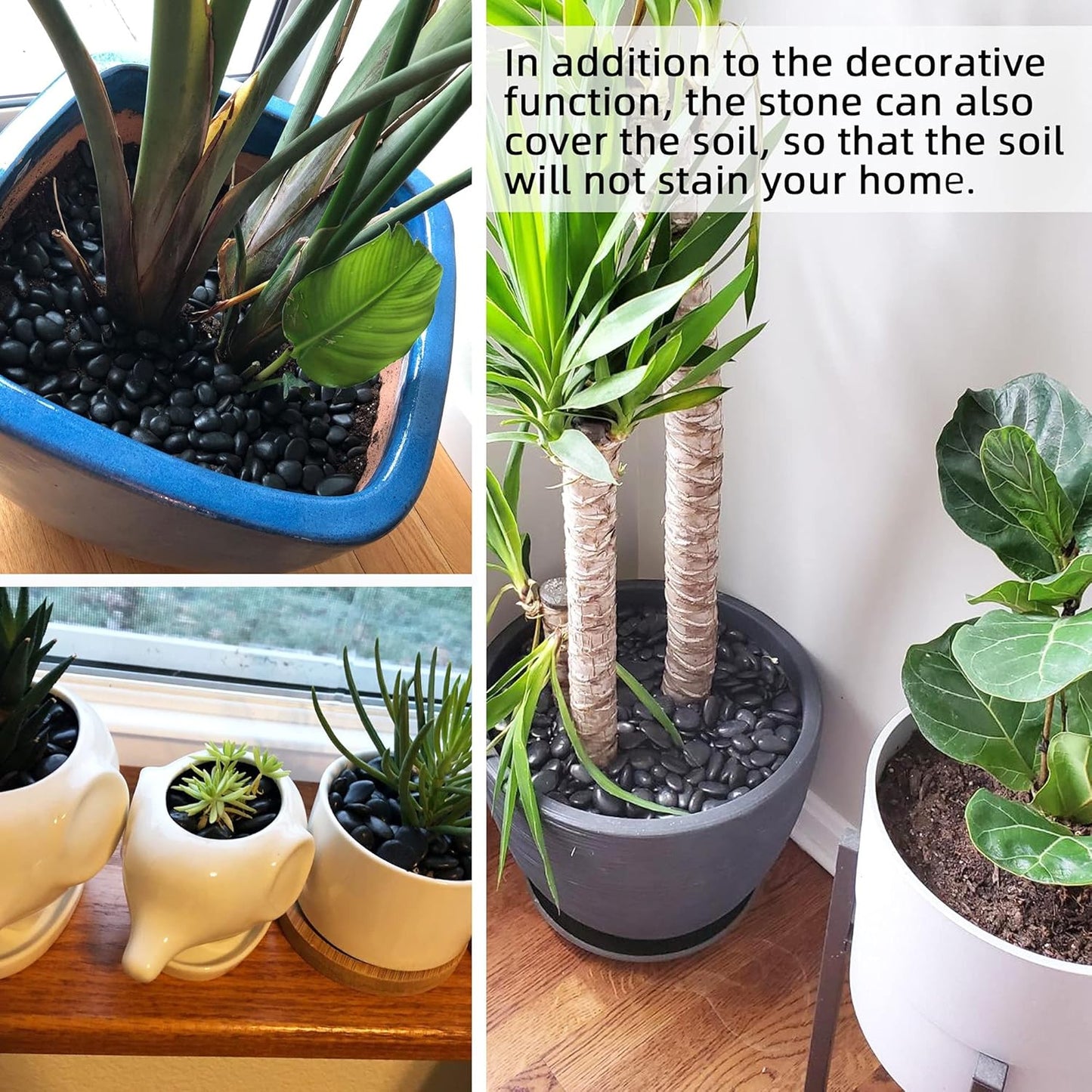 Black Pebbles for Plants 3lb Bulk Bag 0.5"- 1" Aquarium Gravel Decorative Polished Stone Natural River Rocks for Fish Tankā¦