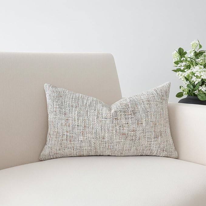 Textured Chenille Lumbar Pillow Covers 12x20 Inch Set of 2 Soft Neutral Woven Accent Boho Farmhouse Rectangle Decorative Cushion Cases for Modern Home Decor Couch Sofa Chair Living Room
