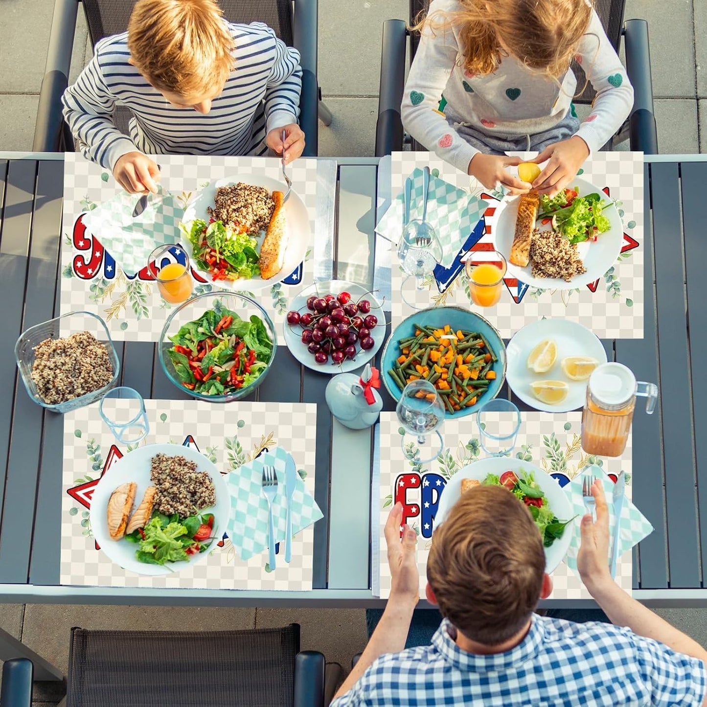 Veterans Day Placemats Set of 6 4th of July Patriotic American Flag Stars Plastic Table Mats Eucalyptus Election Day Memorial Place Mats Table Decoration for Indoor Outdoor Party Kitchen Dining