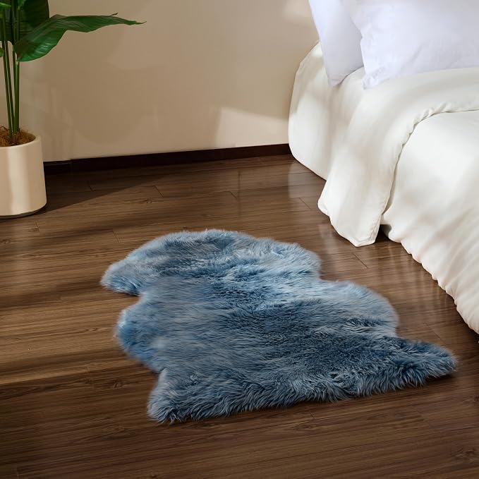 Premium Genuine Sheepskin Area Ruge - Real Wool Fur Shaggy Carpet | Fluffy Soft Natural Lambskin Rug Seat Chair Covers for Couch Sofa Bedroom Living Room(Dusty Blue,2×3 Feet Sheepskin)