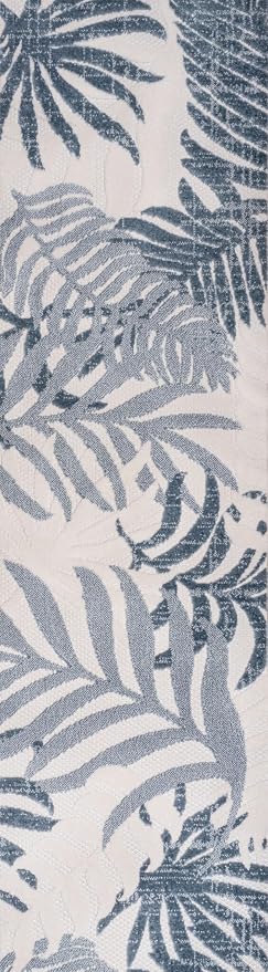 JONATHAN Y Tropics Palm Leaves Indoor Outdoor Runner 2X8 Cream/Dark Blue | Ships Rolled, Durable Flat Weave, Lays Flat for Backyard, Patio, Porch, Easy-Cleaning, High Traffic,Pet-Friendly,Non-Shedding