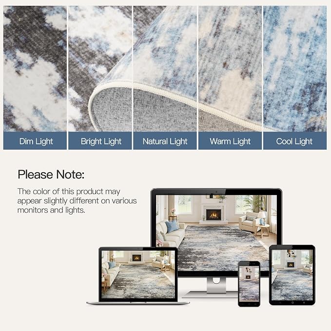 Lofus 9x12 Area Rug for Living Room, Abstract Large Rugs with Non-Slip Backing, Neutral Modern Washable Carpet for Bedroom Dining Room Home Office Nursery Indoor,Dark Grey/Blue