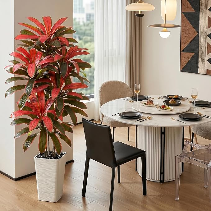 Artificial Dracaena Tree:6FT Faux Silk Tropical Yucca Floor Trees Realistic Fake Green Plant with Natural Wood Trunk & Lifelike Leaves for Home Office Decor Indoor & Outdoor (6FT,1-Pack,White)