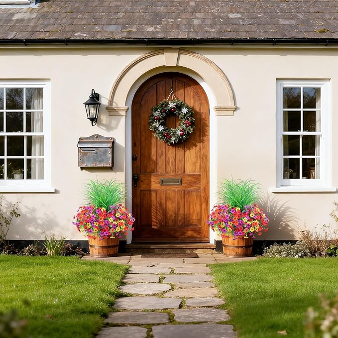 Artificial Flowers for Outdoors 14 Bundles UV Resistant Fake Flowers Daisy with Greenery Plants Faux Outdoor Flowers for Spring Summer Decoration Outdoor Faux Plants Home Window Porch Patio Yard
