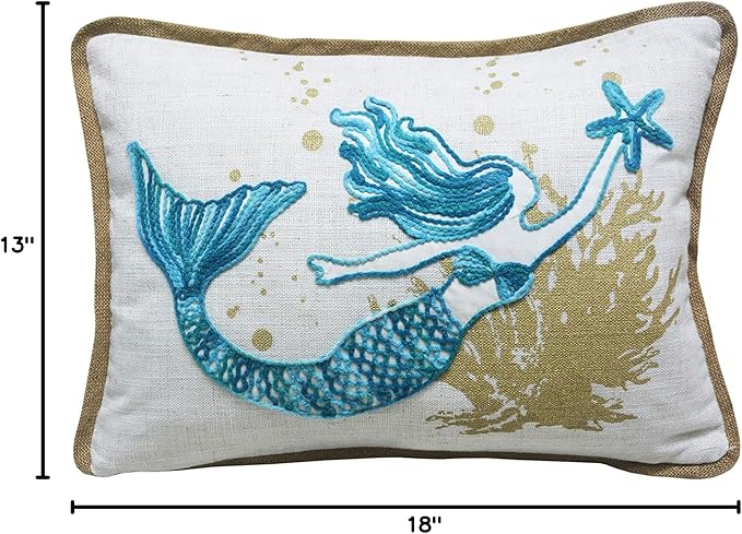 Comfy Hour Under The Sea Collection Ocean Mermaid Starfish Coral Coastal Accent Throw Pillow Cushion for Marine Animal Lovers, Polyester