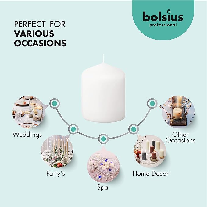 BOLSIUS White Pillar Candles - 2x3 Inches - 2 Packs = Total 40 Candles - 15+ Hours - Premium European Quality - Consistent Smokeless Flame - Unscented Dripless Pillars