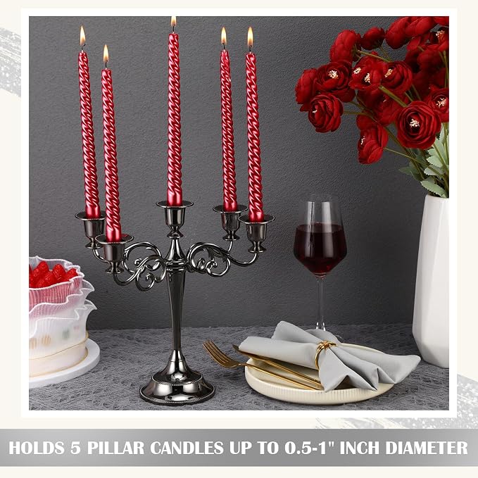 Dandat 3 Pcs 5 Arm Metal Candelabra 10.24 Inch Tall Candlestick Holders Gothic Candle Holder for Home Wedding Church Halloween Theme Party Table Centerpieces(Black)