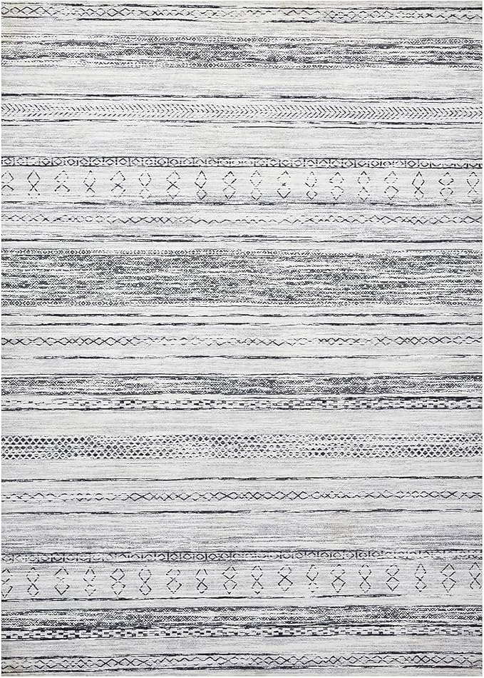 Tortania Area Rug Living Room Rugs - 10x12 Washable Large Soft Neutral Boho Moroccan Bohemian Farmhouse Rug Indoor Floor Carpet for Bedroom Under Dining Table Home Office Decor - Grey