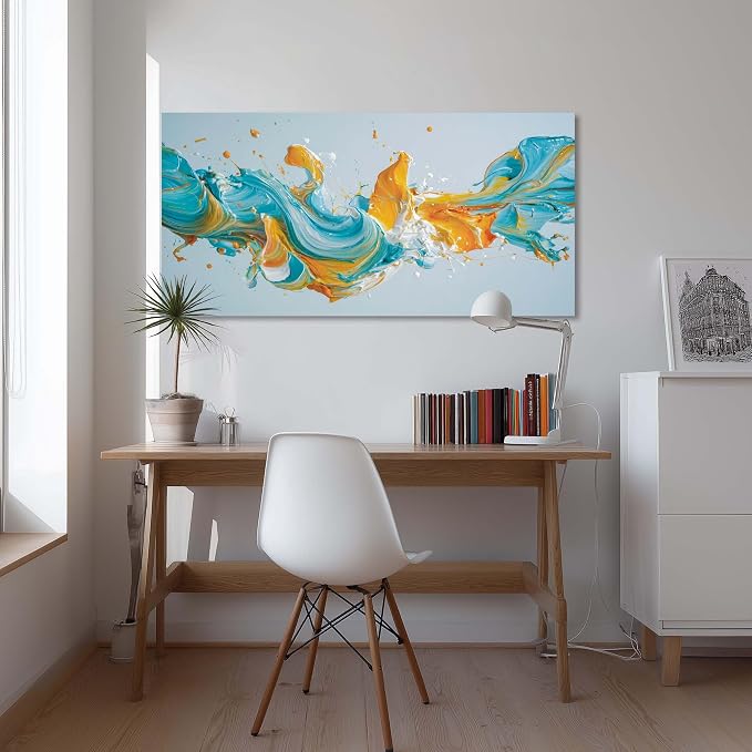 Ggaafet Blue Abstract Wall Art for Living Room Canvas Painting Prints Pigment Liquid Art Deco Modern Artwork Office Bedroom Family Room Decor Extra Large