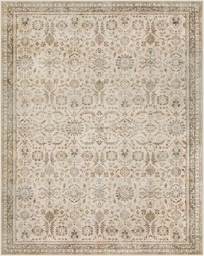 Lahome Tan Beige Area Rug, Distressed Boho 8x10 Rugs for Living Room | Machine Washable Soft Non Slip Room Carpet for Office Apartment Nursery