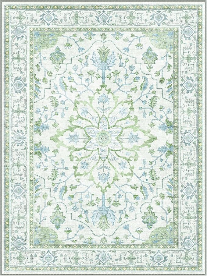 RELEANY Area Rugs 2'6''x8' Runner Rug Non Slip Washable for Kitchen Hallway Bedroom Beside Laundry Room Bathroom Rug, Floor Carpet, Green White Blue