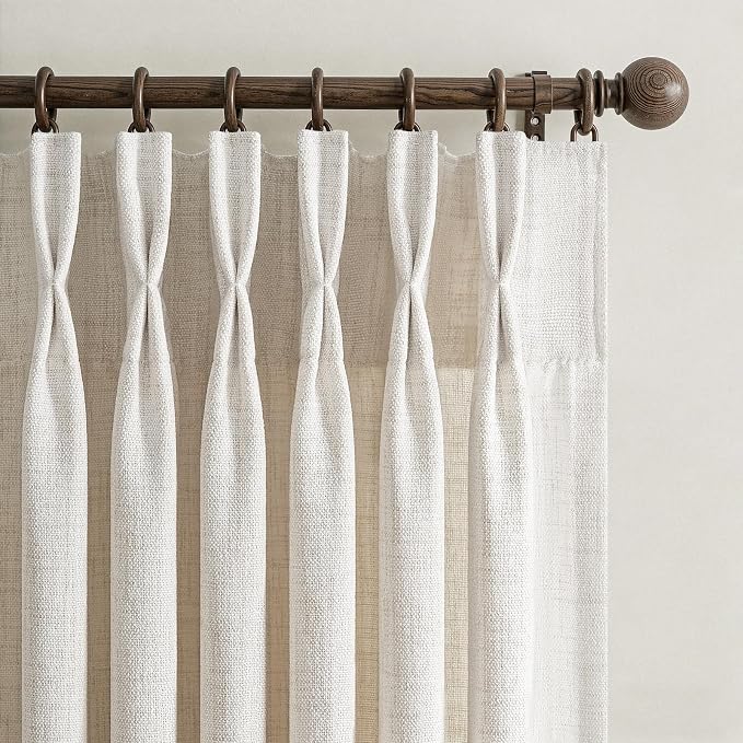 Cream Beige Pinch Pleated High Ceiling 102 Inch Long Curtains for Living Room, Memory Shape Birch Linen Sheer Neutral Window Drapes Sliding Glass Doors Privacy Curtain That Let Light in 4 Panels Set