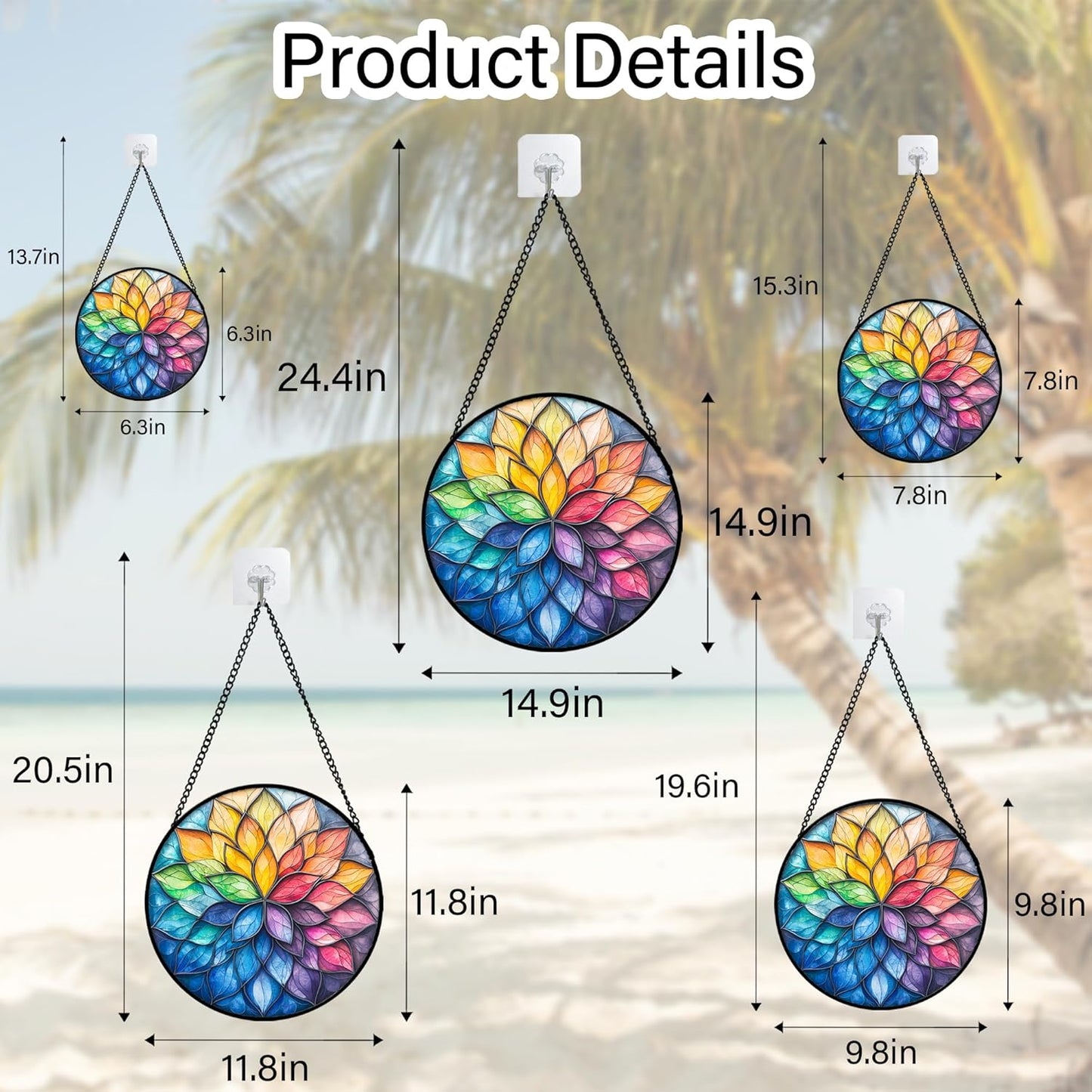 Stained Glass Window Hanging, Colorful Flower Petals Sun Catchers Diamond Glass Panel Hangings Suncatcher Decor for Birthday for Women, Men, Wife, Aunt, and Mom 14.9x14.9 in