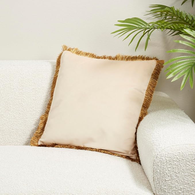 SARO LIFESTYLE Velvet Fringe Throw Pillow Cover