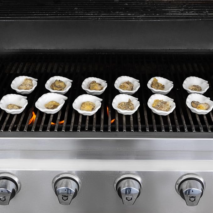Outset Grillable Shells, Set of 12 Ceramic Oyster Shells | For Grilling, Baking & Serving Oysters | Handles Heat Up To 932 F | Reusable Oyster Cooking Shells | Dishwasher Safe Ceramic