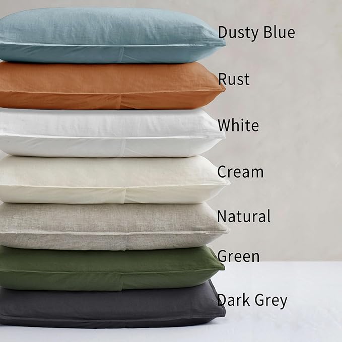 ATLINIA Linen Pillow Cases Euro Sham - 26 x 26 Inch Bed Pillow Protector Cover Set of 2 Bedding Cooling Neutral Pillowcase Shams Dusty Blue