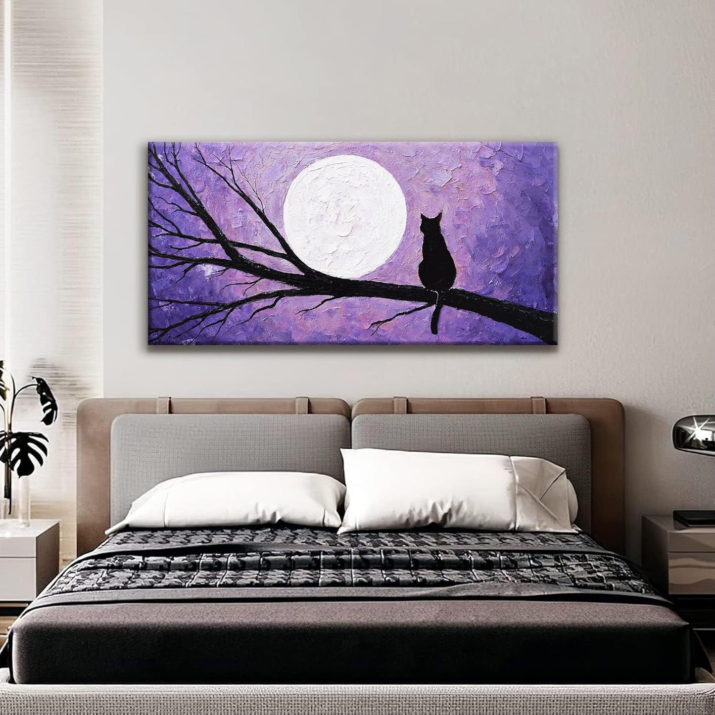 QSQ Cat Wall Art Prints Painting Canvas Art Wall Decor Funny Monet Cat Under The Moonlight Abstract Wall Art Posters Picture For Bedroom Bathroom Office Home Decor Aesthetic 20" × 40"