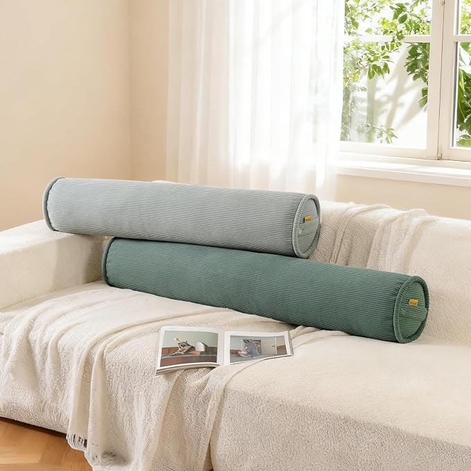 Corduroy Body Pillow, Round Bolster Cylinder Pillow for Adults, Soft Long Support Pillow for Bed & Sofa, Removable Washable Cover,59 x 7.87 Inches,Peacock Blue