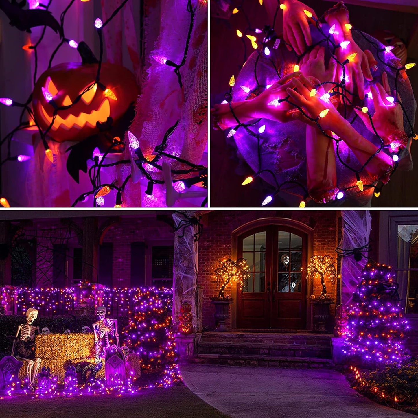 Brizled Purple & Orange Lights, 33ft 100 LED Faceted C5 Orange Halloween String Lights, 120V UL Certified Purple Light Set Connectable Halloween Light for Indoor Outdoor Tree Xmas Party Decoration