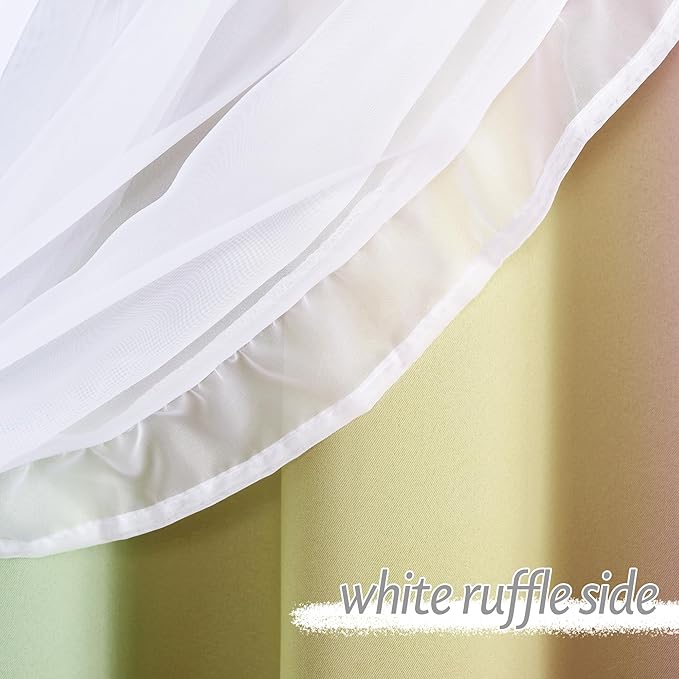 PONY DANCE Girls Curtains for Bedroom Decorative Drapes, Gradient Double Layer Curtain Ruffle Sheer Overlay Room Darkening Pretty Chic Princess, 52x84 inch, Rainbow, 2 PCs