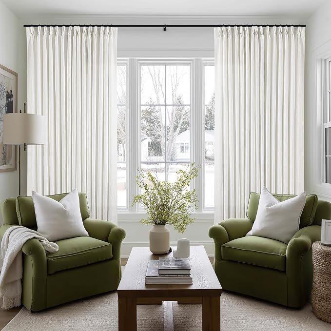 Off White Patio Sliding Door Curtains 100 Width 102 Inches Long Pinch Pleated Curtain Drape with Hooks Rings Light Filtering Semi Sheer Extra Wide 100x102 Drapes Panel for Living Dining Room