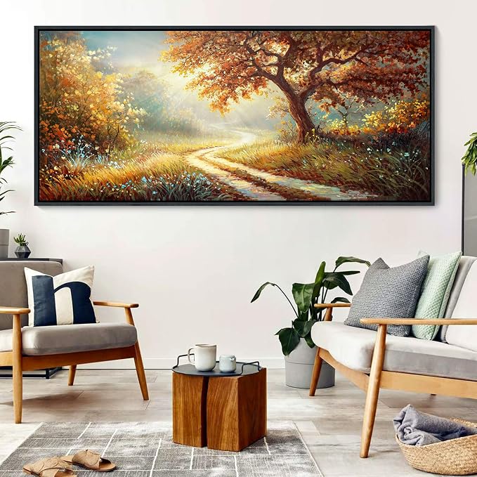 YDYSUNE Extra Large Landscape Canvas Poster Wall Art Vintage Countryside Field Path Scenery Picture Print Wall Decor Retro Painting Artwork for Modern Home Bedroom Office 70x31inch