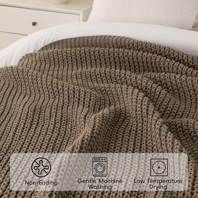 Bunnikins & Clover Knitted Waffle Throw Blanket 60x80 Inches, Camel Tan Throw Blanket for Couch, Tan Blanket Fluffy Cozy Knit Soft Throws for Women Mothers Birthday Gifts