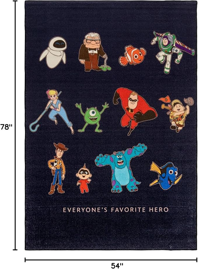 Gertmenian Disney Pixar Indoor Area Rug - 4x6 Large, Non-Slip, Ideal for Children in Bedroom, Game Room, Classroom, Nursery or Play Area - Pixar Heroes, Black, 47263