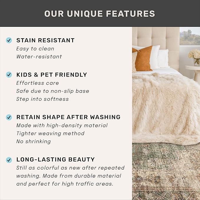 Hazo Haus Farmhouse Floor Rugs for Living Room - Brown and Green Dining Room Area Rugs 8x10 for Bedroom, Washable, Soft, Lightweight & Stain Resistance, Neutral Dark Vintage Medallion Decor