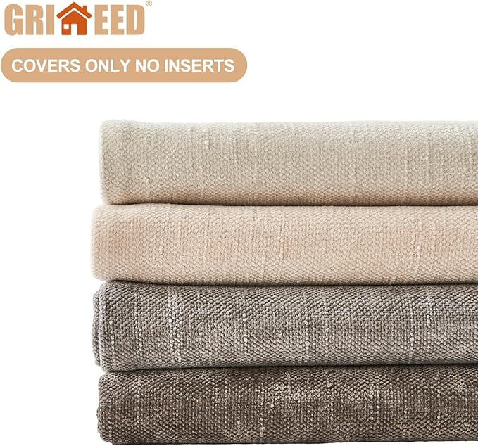 Pack of 4 Throw Pillow Covers 22x22 Inch Chenille Textured Neutral Grey Soft Pillow Covers Solid Decorative Farmhouse Cushion Covers Home Boho Decor for Couch Sofa Bed Living Room