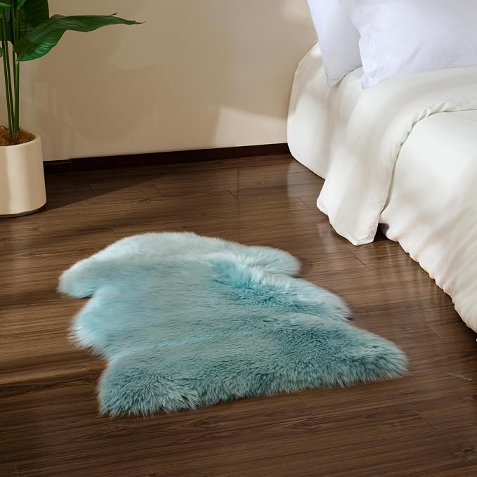 Premium Genuine Sheepskin Area Ruge - Real Wool Fur Shaggy Carpet | Fluffy Soft Natural Lambskin Rug Seat Chair Covers for Couch Sofa Bedroom Living Room(Light Blue,2×3 Feet Sheepskin)