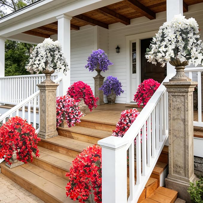Grunyia Artificial White Bougainvillea Vine, 4 Pcs UV Resistant Fake Flowers Trailing Plant, Realistic Silk Leaves for Outdoor/Indoor Decor, Hanging Basket Wedding Arch Garden Home Decoration(White)
