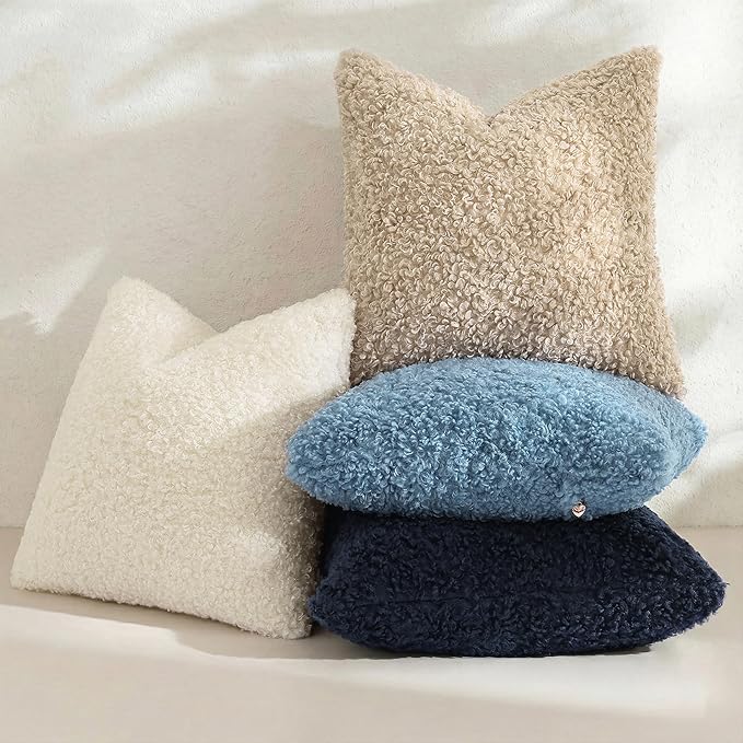 decorUhome Pack of 2 Throw Pillow Covers 24x24 Inch, Faux Fur Decorative Sherpa Pillow Covers Fuzzy Accent Soft Sheepskin Fleece Pillow Cases for Couch Living Room Bed, Navy Blue