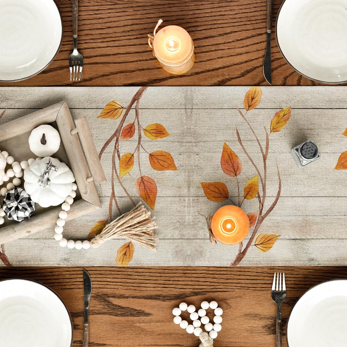 Artoid Mode Wood Gnomes Pumpkins Sunflower Maple Leaves Fall Table Runner, Kitchen Dining Table Decoration for Home Party Decor 13 x 108 Inch