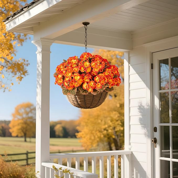 Ammyoo Fake Fall Flowers Artificial for Outdoors Decoration, 6 Bundles Faux Geranium Silk Flower Outside UV Resistant No Fade Artificial Floral for Home Garden Balcony Indoor Table Centerpieces Decor