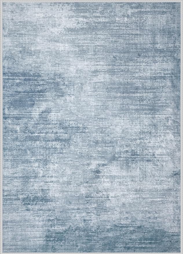 Area Rugs 5x7 Living Room: Washable Rug Modern Abstract Large Rugs Soft Non Slip Neutral Rug Stain Resistant Indoor Carpet for Bedroom Kitchen Dining Room Table Nursery Home Office Rugs(Blue,5'x7')