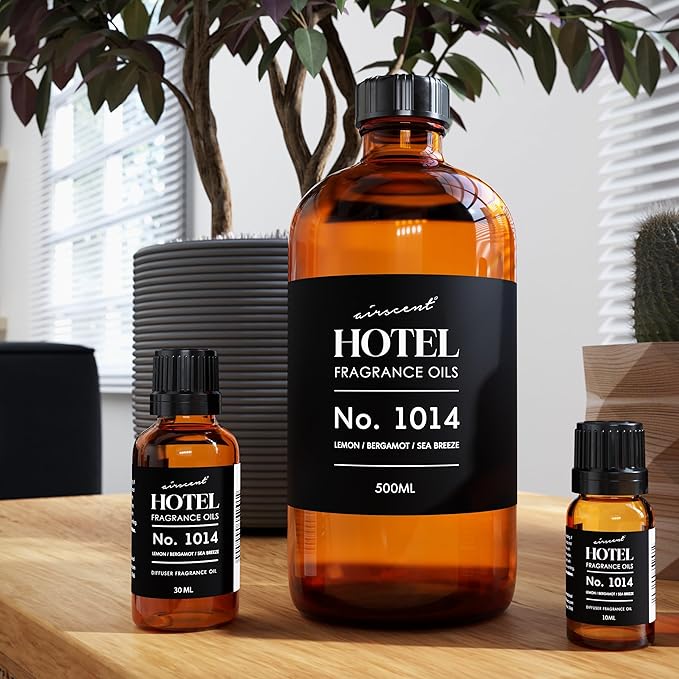 AirScent Hotel Diffuser Oil No. 1014 - The Iconic 5-Star Hotel Coastal Blend - Lemon Bergamot Sea Breeze - Fragrance Oil for Ultrasonic and Waterless Diffusers and Crafting - 500 mL