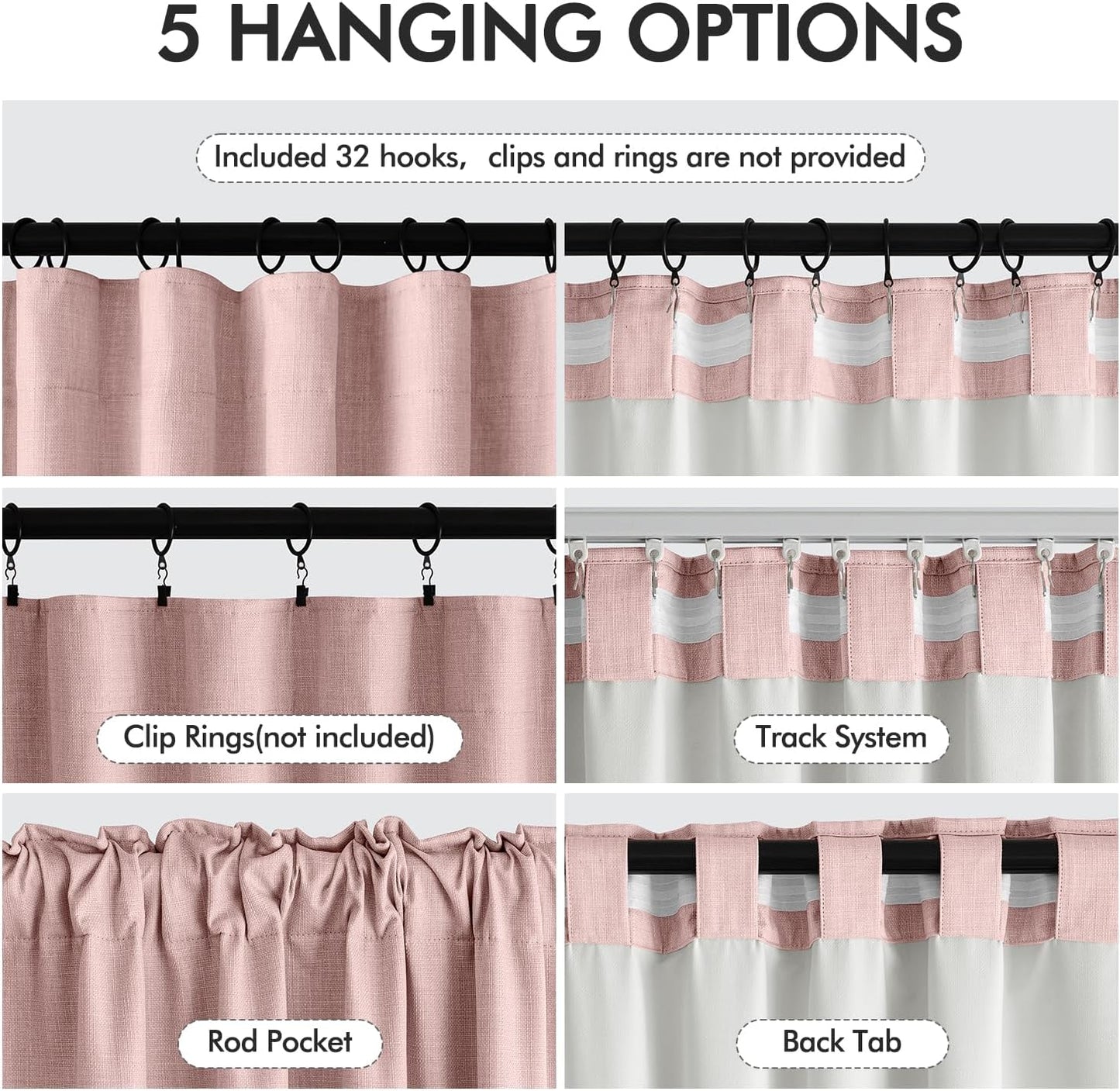 MIULEE 100% Blackout Curtains 108 Inch Long 2 Panels for Bedroom, Thick Luxury Faux Linen Black Out Curtain Room Darkening Back Tab Pleat Window Textured Drapes with Hooks for Living Room, Baby Pink