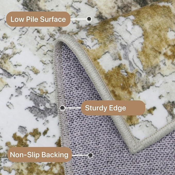 BEIMO Area Rugs 8x10 for Living Room Bedroom, Modern Abstract Machine Washable Rug, Large Soft Low Pile Floor Carpet with Non Slip Backing for Dining Room, Gold Brown