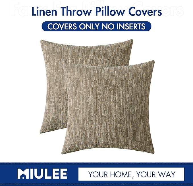 MIULEE Pack of 2 Decorative Burlap Linen Throw Pillow Covers Modern Farmhouse Pillowcase Rustic Woven Textured Cushion Cover for Sofa Couch Bed 20x20 Inch Light Brown