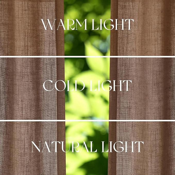 Jowels Caramel Brown Linen Curtains 90 Inch Long 2 Panels for Living Room | Light Filtering Semi Sheer Curtain, Back Tab Pocket Pleated Look, Boho Farmhouse Textured Privacy Drapes for Bedroom Window