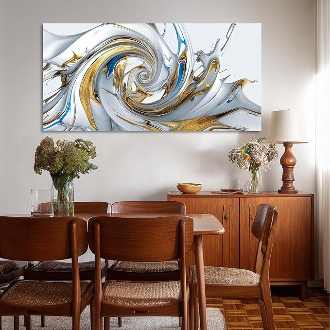 Ggaafet Gold Abstract Wall Art for Bedroom Canvas Painting Prints Beautiful Liquid Vortex Art Deco Modern Artwork Office Family Room Decor