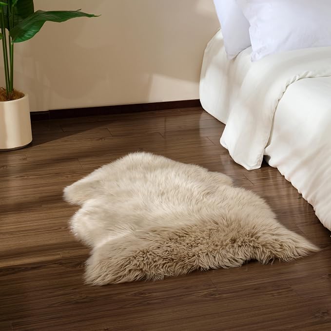 Premium Genuine Sheepskin Area Ruge - Real Wool Fur Shaggy Carpet | Fluffy Soft Natural Lambskin Rug Seat Chair Covers for Couch Sofa Bedroom Living Room(Beige,2×3 Feet Sheepskin)