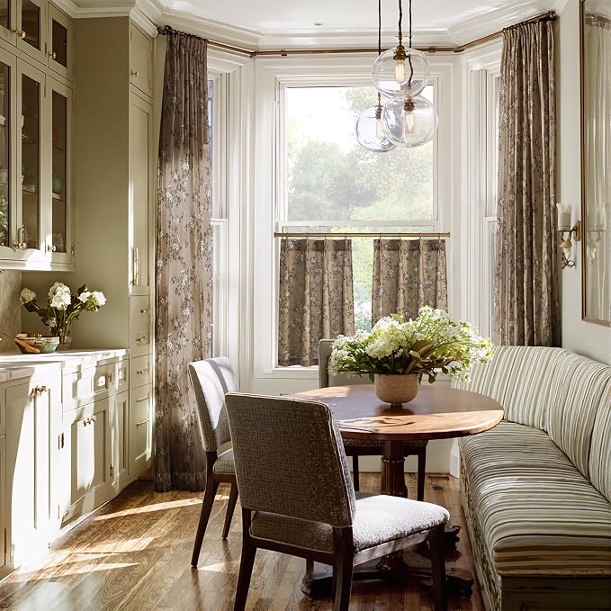 StangH Butterfly Floral Curtains anthropologie Elegant Vintage Farmhouse Decor Light Filtering Privacy Drapes Thick Linen Textured with Backtab, W52 x L96, Khaki, 2 Panels